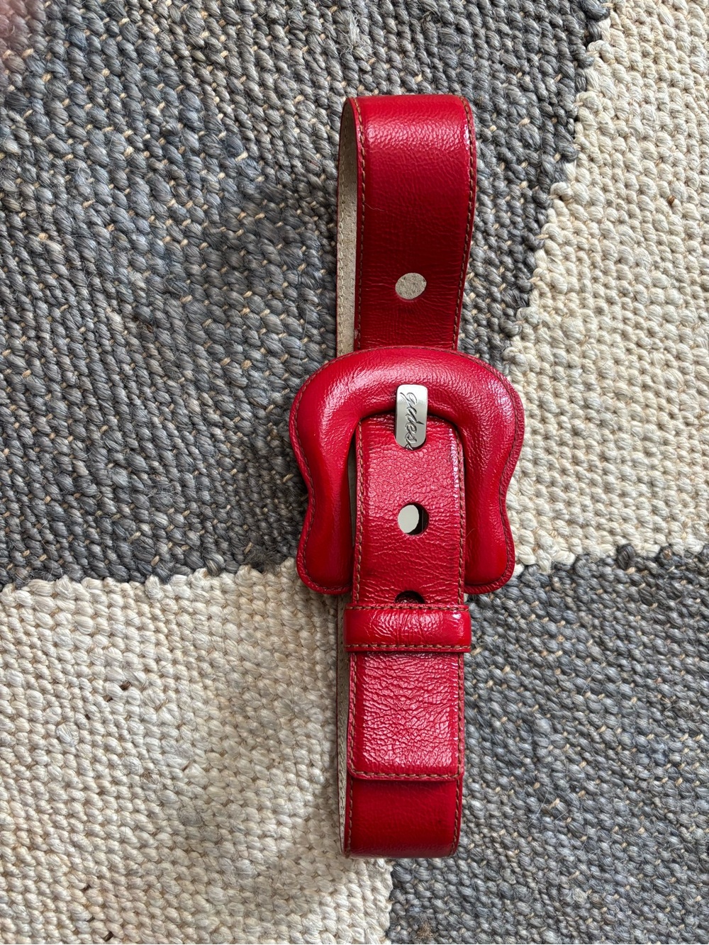Guess Red Leather Wide Women's Belt with Branded Silver Buckle